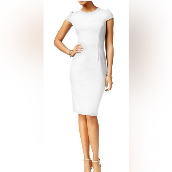 Betsey Johnson Dresses & Skirts - BETSEY JOHNSON White Shift Dress Cap Sleeves Lined Career Stretch Elegant Sz 0
